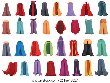 Cloak icons set cartoon vector. Magic vampire. Cape cloth