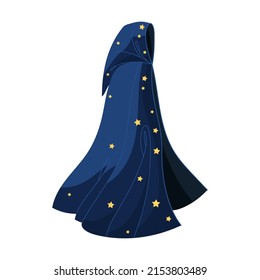 Cloak of magic stargazer oracle character. Vector illustration of clothes flying on wind. Cartoon Dracula cloak, superhero cape with hood isolated on white