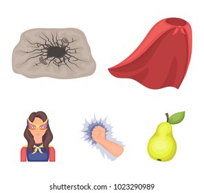 Cloak, red, clothes, and other web icon in flat style. Super, strength, girl, icons in set collection.