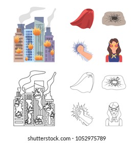 Cloak, red, clothes, and other web icon in flat style. Super, strength, girl, icons in set collection.