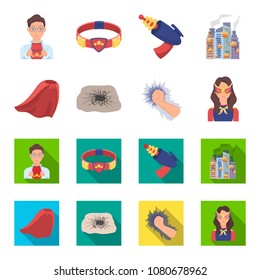 Cloak, red, clothes, and other web icon in flat style. Super, strength, girl, icons in set collection.