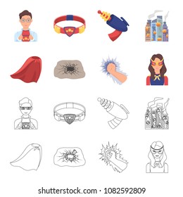 Cloak, red, clothes, and other web icon in flat style. Super, strength, girl, icons in set collection.