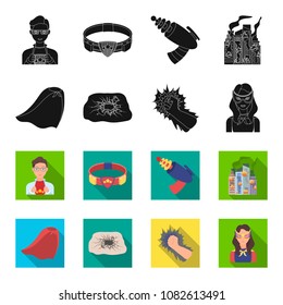 Cloak, red, clothes, and other web icon in flat style. Super, strength, girl, icons in set collection.