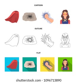 Cloak, red, clothes, and other web icon in flat style. Super, strength, girl, icons in set collection.