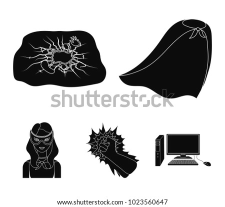 Cloak, red, clothes, and other web icon in black style. Super, strength, girl, icons in set collection.