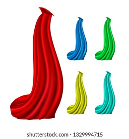 Cloak Red Silk Cloth Set Vector. Fabric Waving Shape. Velvet Textile Drapery. 3D Realistic Decoration Element Isolated Illustration