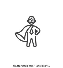 Cloak superhero line icon. linear style sign for mobile concept and web design. Businessman wearing hero cape outline vector icon. Achievements symbol, logo illustration. Vector graphics