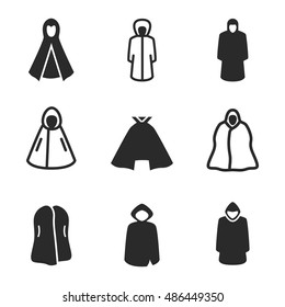 Cloak vector icons. Simple illustration set of 9 cloak elements, editable icons, can be used in logo, UI and web design