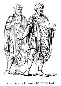 A cloak worn by Ancient Greeks called Abolla, vintage line drawing or engraving illustration.