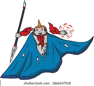 A cloaked and armed demon with chanting magic.