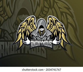 cloaked character vector design illustration with golden wings, suitable for modern illustration concept for team printing, badge, emblem, t-shirt etc.