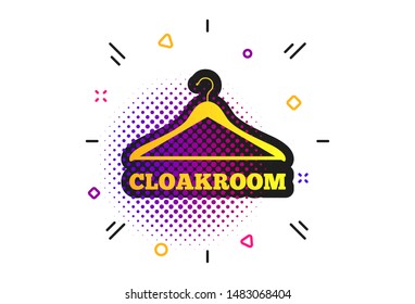Cloakroom sign icon. Halftone dots pattern. Hanger wardrobe symbol. Classic flat cloakroom icon. Vector