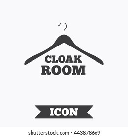 Cloakroom sign icon. Hanger wardrobe symbol. Graphic design element. Flat cloakroom symbol on white background. Vector