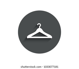 Cloakroom simple icon. Hanger wardrobe sign. Clothes service symbol. Circle flat button with shadow. Vector