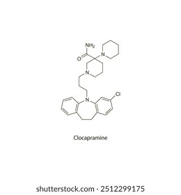 Estrutura molecular esquelética plana de cloapramina Medicamento antipsicótico usado no tratamento da esquizofrenia. Diagrama científico de ilustração vetorial.
