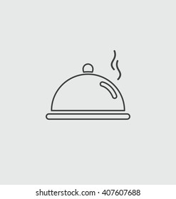 Cloche, Food Plate Sign Line Icon.