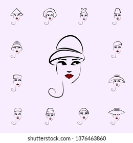 Cloche hat, girl icon. Hat, girl icons universal set for web and mobile