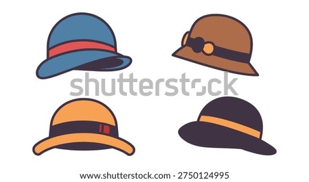 Cloche Hat Line art vector minimal abstract color illustration