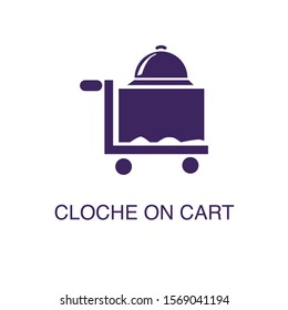 Cloche on cart element in flat simple style on white background. Cloche on cart icon, with text name concept template