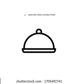 Cloche plate, food service simple black line web icon vector illustration. Editable stroke. 48x48 Pixel Perfect.