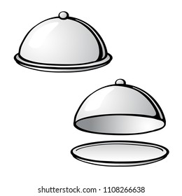 Cloche with platter for serve hand drawn outline doodle icon. Covered dish vector sketch illustration for print, web, mobile and infographics isolated on white background.
