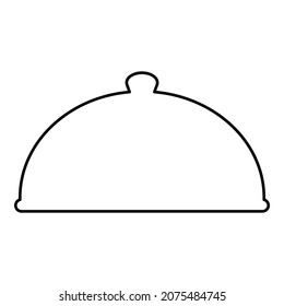 Cloche serving dish Restaurant cover dome plate covers to keep food warm Convex lid Exquisite presentation gourmet meal Catering concept contour outline icon black color vector illustration flat