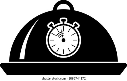 Cloche With Stopwatch Icon. Black Glyph Design. Vector Illustration.