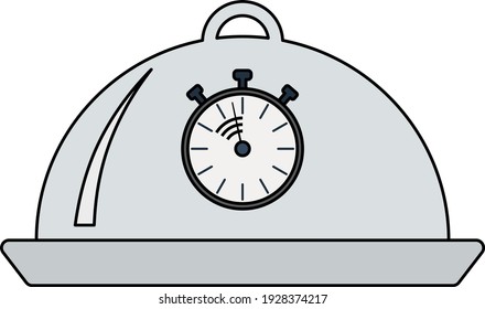 Cloche With Stopwatch Icon. Editable Outline With Color Fill Design. Vector Illustration.