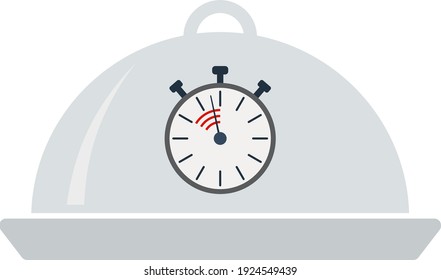 Cloche With Stopwatch Icon. Flat Color Design. Vector Illustration.