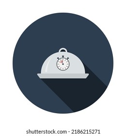 Cloche With Stopwatch Icon. Flat Color Design. Vector Illustration.