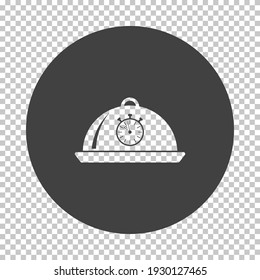 Cloche With Stopwatch Icon. Subtract Stencil Design on Tranparency Grid. Vector Illustration.