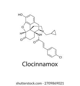 Estructura molecular de Clocinnamox, agonista-antagonista parcial del receptor opioide irreversible, diagrama de Vector científico limpio, fórmula química esquelética