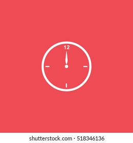 Clock 12 Christmas New Year Flat Icon On Red Background