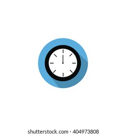 Clock At 12:00 Noon Or 0:00 Midnight Flat Blue Icon With Long Shadow Isolated On White Background
 