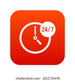 Clock 24 7 icon digital red for any design isolated on white vector illustration