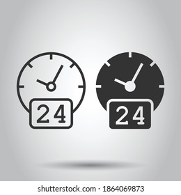 Clock 24 7 icon in flat style. Watch vector illustration on white isolated background. Timer business concept.