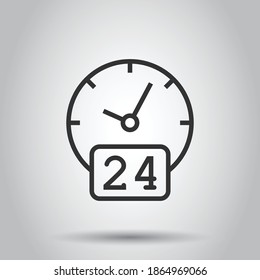 Clock 24 7 icon in flat style. Watch vector illustration on white isolated background. Timer business concept.