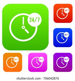 Clock 24 7 set icon in different colors isolated vector illustration. Premium collection