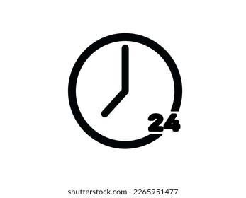 Clock with 24 hours text icon isolated on white background. Vector illustration.