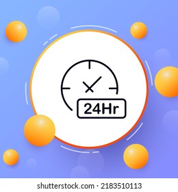 Clock With 24 Hr Sign Line Icon. 24Hr, Hour, Signboard, Around The Clock, Twenty Four, Shop, Store, Minute, Business, Support. Time Management Concept. Vector Line Icon For Business And Advertising.