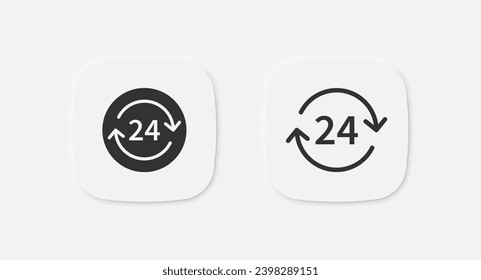 Clock 24 icon. Time symbol. Watch signs. Hour symbols. 2 arrows icons. Vector isolated sign.