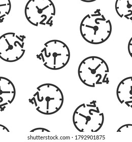 Clock 24/7 icon in flat style. Watch vector illustration on white isolated background. Timer seamless pattern business concept.
