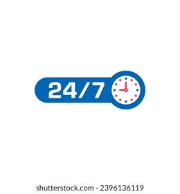 clock 24-7 logo. 24 hours, seven days concept. blue-red 24-7 days logo