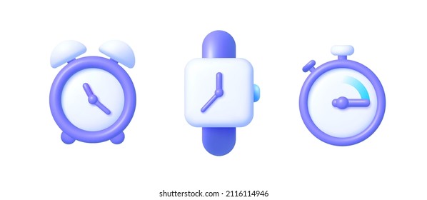 Clock 3d in realistic style on white background. Vintage clock 3d, great design for any purposes. 3d render realistic vector icon. White background. Business concept