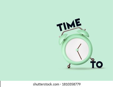 Clock 3d Vector. Alarm clock realistic of plastic in soft pastel colors. Time to the watch. vector illustration