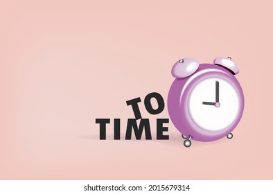 Clock 3d Vector. Alarm clock realistic of plastic in soft pastel colors. Design Time to the watch. Object isolated on white background.