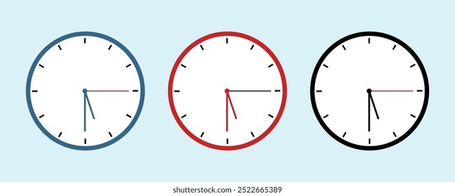 Reloj 5 30. Conjunto de diseño plano de reloj de pared redondo, fondo cian