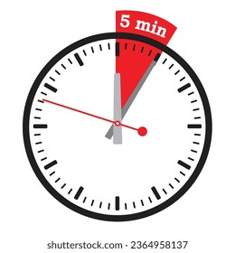 Clock 5 Minute in Red Colour black and white