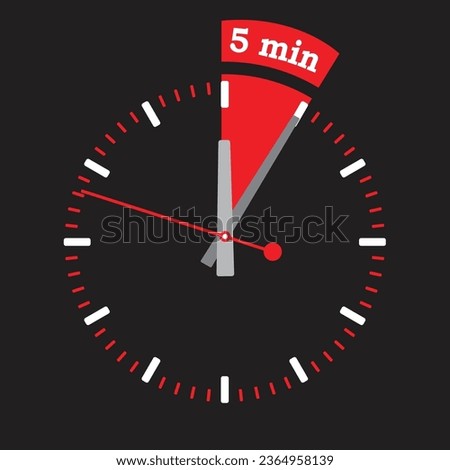 Clock 5 Minute in Red Colour black and white