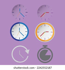 clock 6 styles On a pastel purple background is a vector